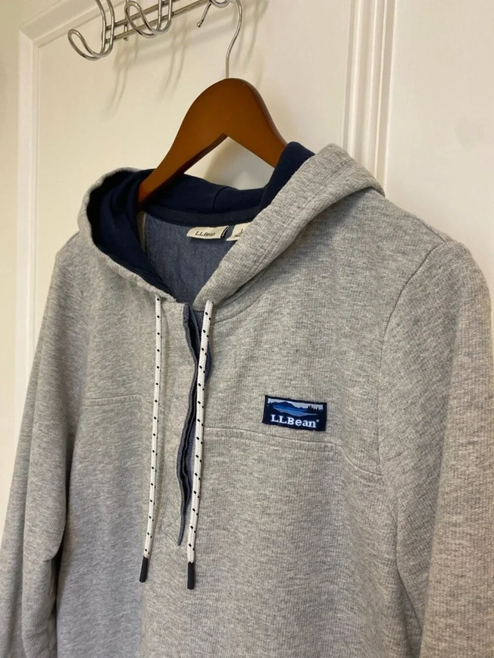 L.L.Bean 100% Cotton 1/4 Button Henley Hoodie Rugby Shirt Size Large Regular - Picture 2 of 12